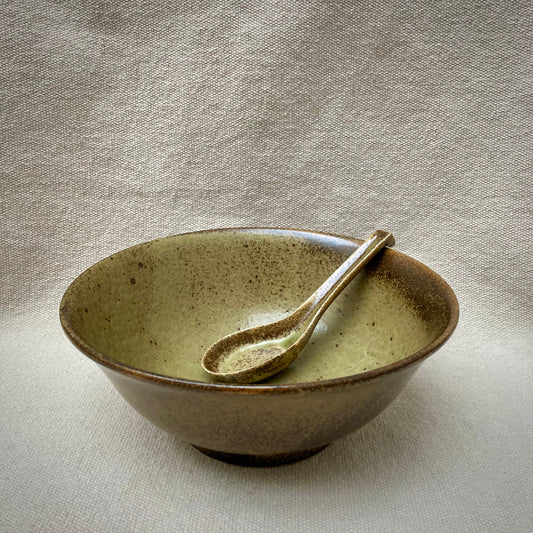 Ramenskål med sked - Brun - "WABIKUCHIHA"